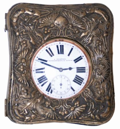 Swiss Travel Clock/Watch, ca late 1800's. Leather travel case with an easel stand. — Antique Clocks Price Guide