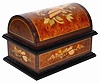 Reuge Music / Sainte-Croix Switzerland / Disc Music Box / A Century Old Tradition, copied from the label underneath. Box with a hinged coffin top and elaborate inlay on all sides.