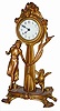 Large metal novelty clock standing 15.5" high, featuring a lady, cupid, and a bird.