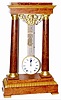 Mystery swinger has an upside down pinwheel escapement movement. It is time and strike, has a porcelain dial with subsidiary seconds dial and hand.