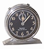 Westclox "Baby Ben" alarm clock, 3" high. Nickel case is bright and clean, complete with all its knobs and dials.