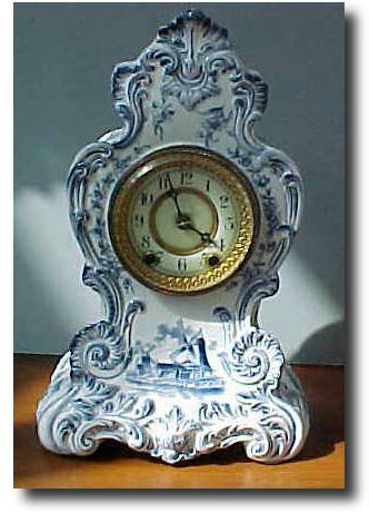 Waterbury Delft style clock, circa 1900 — Antique Clocks Price Guide