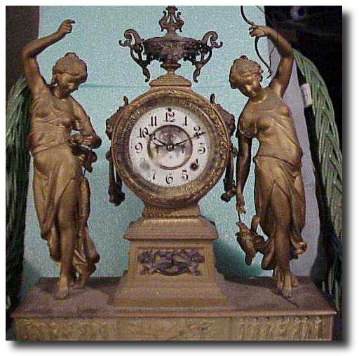 Ansonia figural clock, "Fisher and Hunter", c. 1894 — Antique Clocks Price Guide
