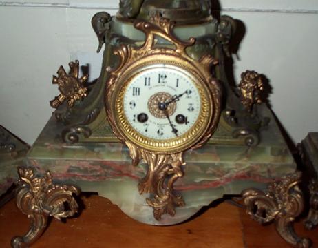 French three piece green onyx garniture — Antique Clocks Price Guide