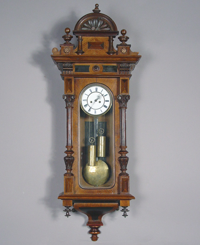 German Unusual Small Two Weight Vienna Regulator Wall Clock, — Antique Clocks Price Guide