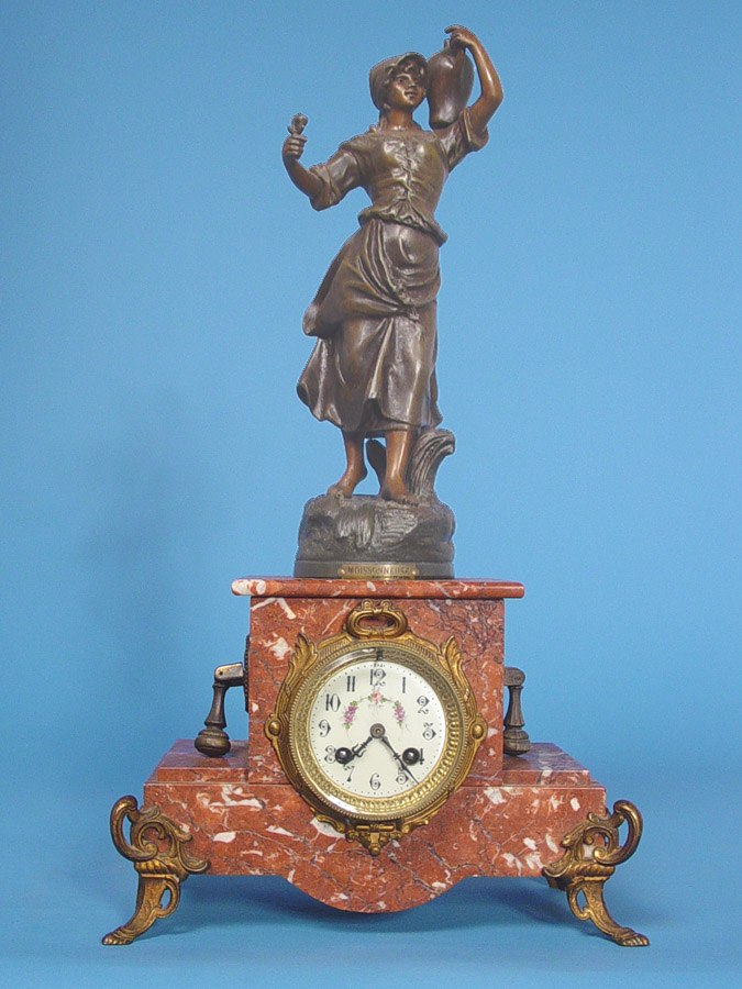 French S. Marti Red Marble Statuary Clock, — Antique Clocks Price Guide
