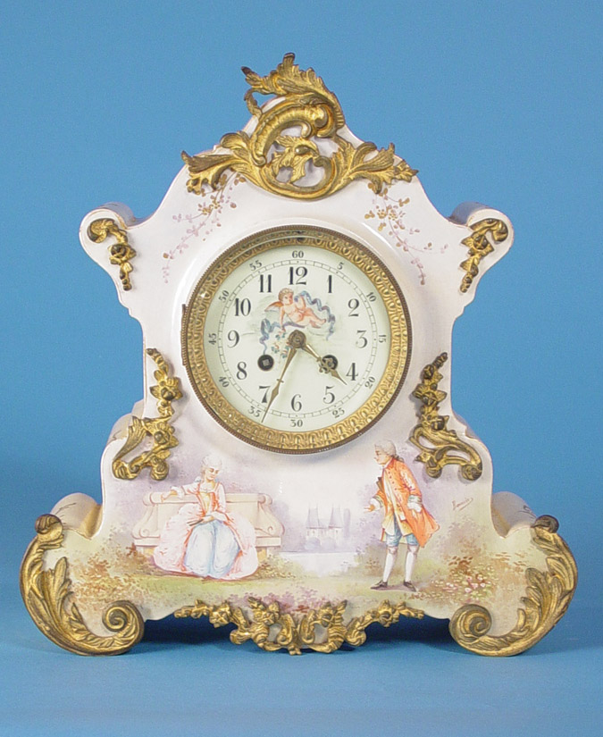 French Hand Painted China Clock, — Antique Clocks Price Guide
