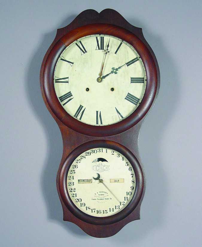 American Ithaca Calendar Clock Co. "No. 4 Hanging Office" Double Dial Calendar Clock, — Antique Clocks Price Guide