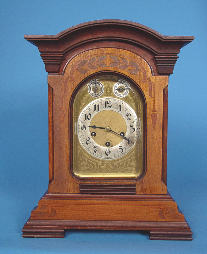 German Junghans Inlaid Walnut Clock, — Antique Clocks Price Guide