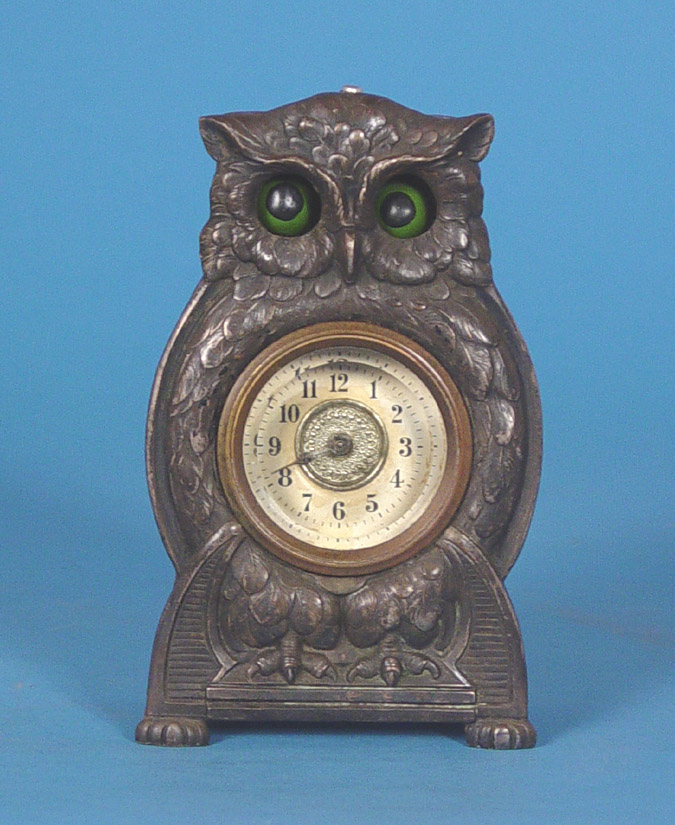 German Animated Owl Moving Eye Novelty Timepiece, — Antique Clocks Price Guide