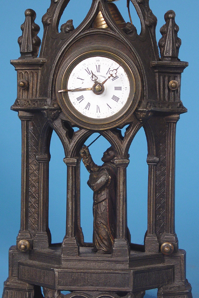 French Signed V.R. Novelty Animated Monk Ringing Bell Timepiece, — Antique Clocks Price Guide