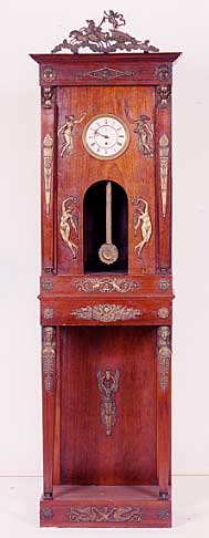 EMPIRE PERIOD ORMOLU-MOUNTED MAHOGANY GRANDFATHER CLOCK, French, c.1815, — Antique Clocks Price Guide