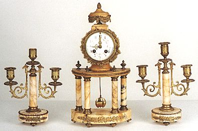 THREE PIECE FRENCH CLOCK SET, — Antique Clocks Price Guide