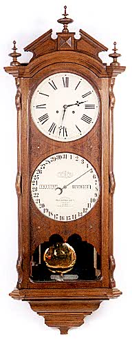 DOUBLE-DIAL CALENDAR WALL CLOCK, Ithaca Calendar Clock Co., c.1880, — Antique Clocks Price Guide