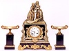 THREE-PIECE ORMOLU AND BLACK SLATE STATUE CLOCK SET, French, early 19th century,