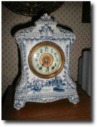 Waterbury Delft Style Porcelain Shelf Clock, circa 1905 — Antique Clocks Price Guide