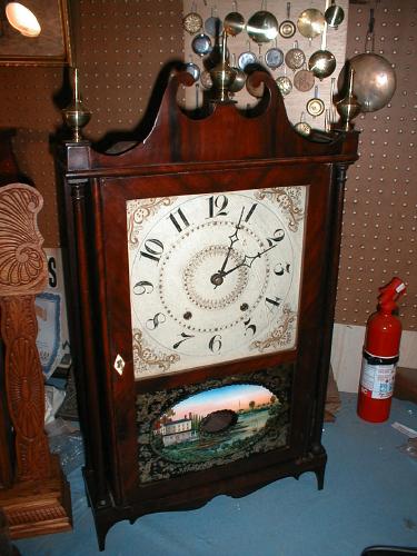 Pillar and scroll 30-hour wooden works mantle clock. — Antique Clocks Price Guide