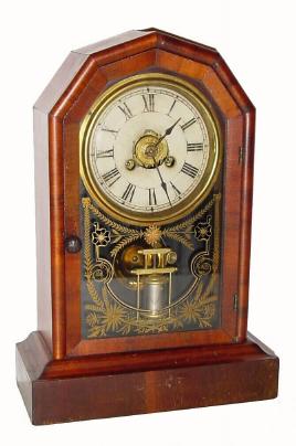 C.1880 Jerome and Co., (New Haven Clock Co.) ÓDreadnaughtÒ, 30-hour time/alarm rosewood and mahogany octagon top cottage timepiece. — Antique Clocks Price Guide