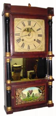 C.1845, Birge, Mallory and Co., Triple Deck shelf clock, 8-day, 2-weight, with restorations. — Antique Clocks Price Guide