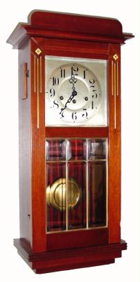 C.1910, German, Westminster Chime box clock, mahogany, Deco style with 6-pane beveled glass insert in door. — Antique Clocks Price Guide
