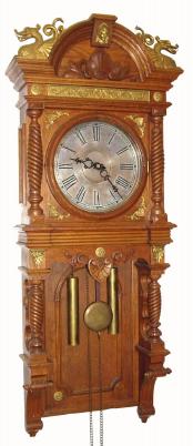 C.1893 Waterbury Clock Co., ÓAugustaÒ, 8-day time and strike oak wall clock. — Antique Clocks Price Guide