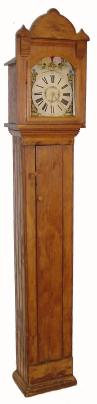 Late 19th Century, German Painted shield dial wag movement, 30 hour, now in a 20th century pine case with removable hood. — Antique Clocks Price Guide