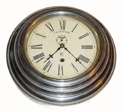 C.1885, Waterbury, Ò8 Inch LeverÓ in a nickeled brass case with wooden back, 8-day timepiece with seconds hand. — Antique Clocks Price Guide
