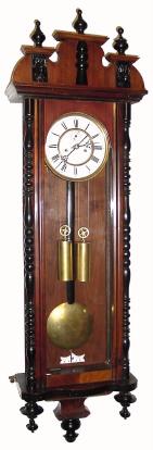 C.1890, German, 2-Weight ÓVienna RegulatorÒ, 8-day time and strike wall clock, walnut with ebonized trim. — Antique Clocks Price Guide