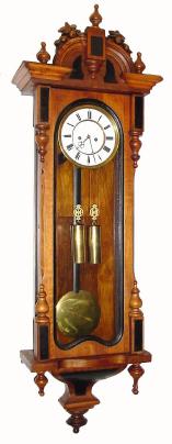 C.1880, Austrian, 2-Weight ÒVienna RegulatorÓ, walnut cased wall clock with porcelain dial and fancy pulleys. — Antique Clocks Price Guide