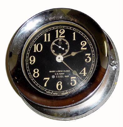 C.1939, Seth Thomas, Mark 1 Deck clock with chrome case and black dial. — Antique Clocks Price Guide