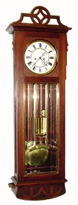 C.1910, Austrian, 2-Weight Box Regulator, walnut case, with 5 panes of heavy beveled glass in the door, and with top fret. — Antique Clocks Price Guide