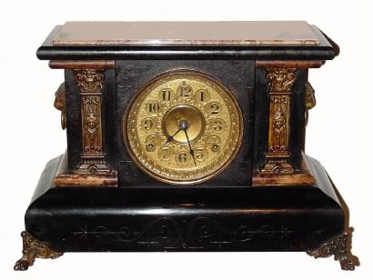 C.1896, (dated case) Seth Thomas ÓADAMANTINEÒ mantel clock, 8-day time and strike, with embosses brass dial. — Antique Clocks Price Guide