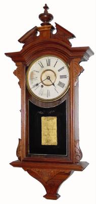 C.1885, New Haven ÒRegulator C.C.Ó walnut, with advertising, case incomplete. — Antique Clocks Price Guide