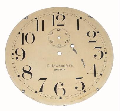 Dial only, C.1890, E. Howard and Co, 12.4Ó pan with 11Ò chapter ring, and with original Arabic numerals and block letter signature. — Antique Clocks Price Guide