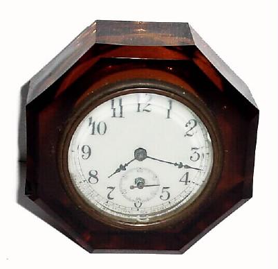 C.1910, Sessions ÒJEWELÓ, amber glass timepiece, 30 hour lever. — Antique Clocks Price Guide
