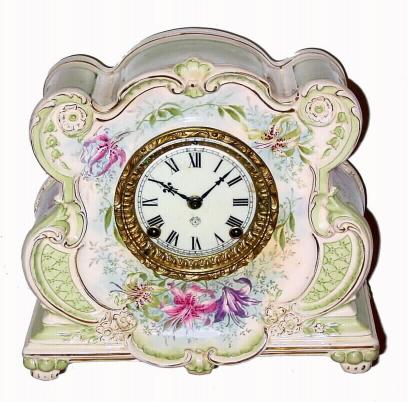 C.1910, Ansonia Royal Bonn, ÒLa SommeÓ, porcelain china clock with solid dial. — Antique Clocks Price Guide