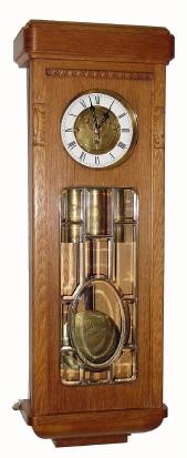 C.1910. German, Gustav Becker, 3-Weight, grand sonnerie quarter striking (on straight rods) wall clock in an oak art Deco case. — Antique Clocks Price Guide