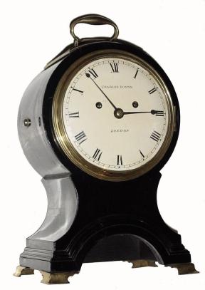 C.1834, English, Charles Donne, Balloon style 2-fusee, bell strike mantel clock with black lacquer finish. — Antique Clocks Price Guide