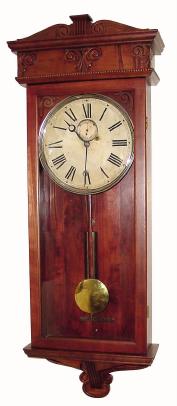 C.1880, Wm L. Gilbert, ÒRegulator No. 21Ó in Cherry, 8-day single weight, with front hung pendulum. — Antique Clocks Price Guide