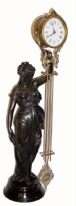 C.1890, French, ÒHARVESTÓ, bronzed spelter large swinging mystery timepiece, 8-day. — Antique Clocks Price Guide
