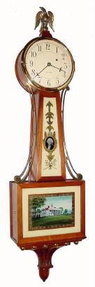 C.1930, Waltham Watch Co., 8-day weight banjo or patent timepiece, with bracket and gold metal balls. — Antique Clocks Price Guide