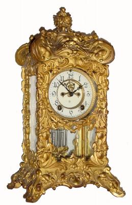 C.1914, Ansonia ÓFLORALÒ Gilt metal crystal regulator. — Antique Clocks Price Guide