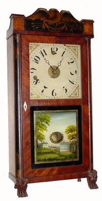 C.1830, Silas Hoadley, 30-hour-time/alarm miniature column and splat timepiece. — Antique Clocks Price Guide