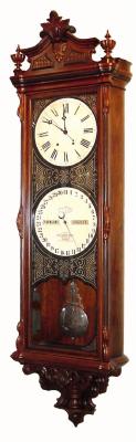 C.1880, Ithaca Calendar Clock Co., ÓNo. 1 RegulatorÒ, double dial perpetual calendar, 6 foot wall clock. — Antique Clocks Price Guide