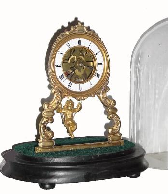 C.1890, French, ÒSwinging Doll SkeletonÓ under dome, 8-day with chaff cutter escapement. — Antique Clocks Price Guide