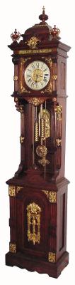 C.1905, Ansonia, ÒSTANDING ANTIQUEÓ, in oak, 2-weight tall clock with gilt brass trim, 8-day. — Antique Clocks Price Guide