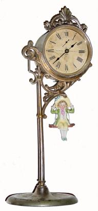 C.1894 Ansonia Clock Co., ÒJumper No. 1Ó, 30-hour Bobbing doll timepiece. — Antique Clocks Price Guide