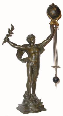 C.1890, French, Bronzed Spelter Swinging arm clock, title ÒLe TriompheÓ or The Triumph cast into the base of the stataue. — Antique Clocks Price Guide