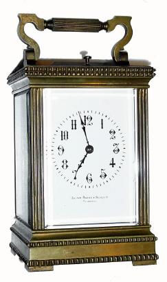 C.1900, French, Brass Cased Carriage clock, for Bailey Banks and Biddle, Philadelphia, time, strike and repeat, in a stylized case with stippled surface on both top and base. — Antique Clocks Price Guide