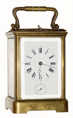 C.1900, French, ÒMargaine, ÓBrass Cased Carriage Clock, Petite Sonnerie and alarm, standard Corniche case and handle, and with original platform. — Antique Clocks Price Guide
